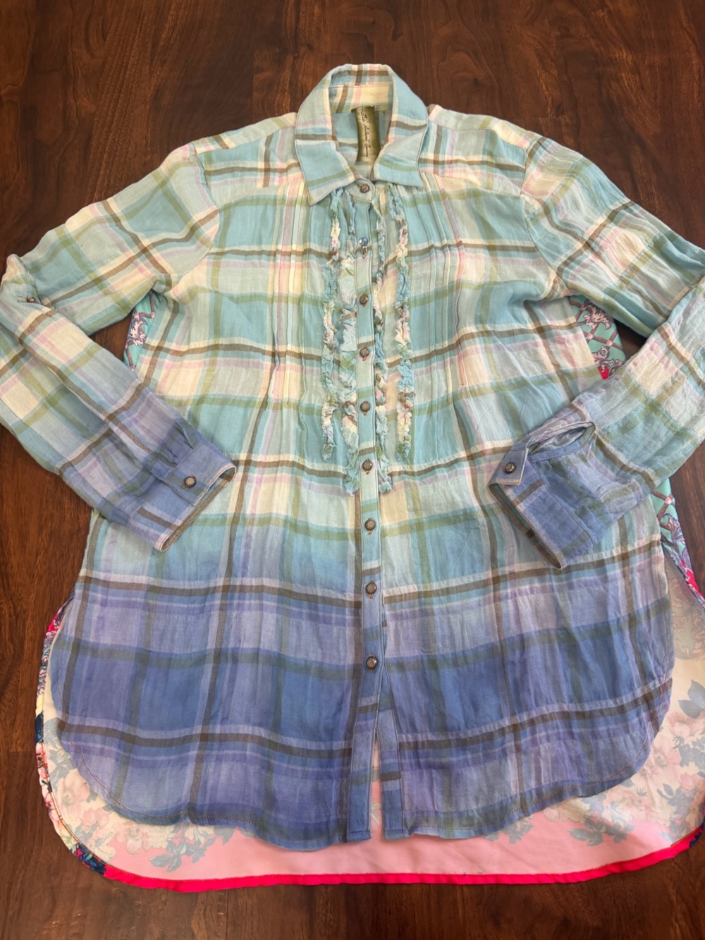 Ariatta Silent Journey Ombre Plaid Button Down Shirt